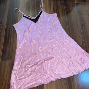 XL Misakia pink satin silky black lace trim slip dress pajama sleep gown
